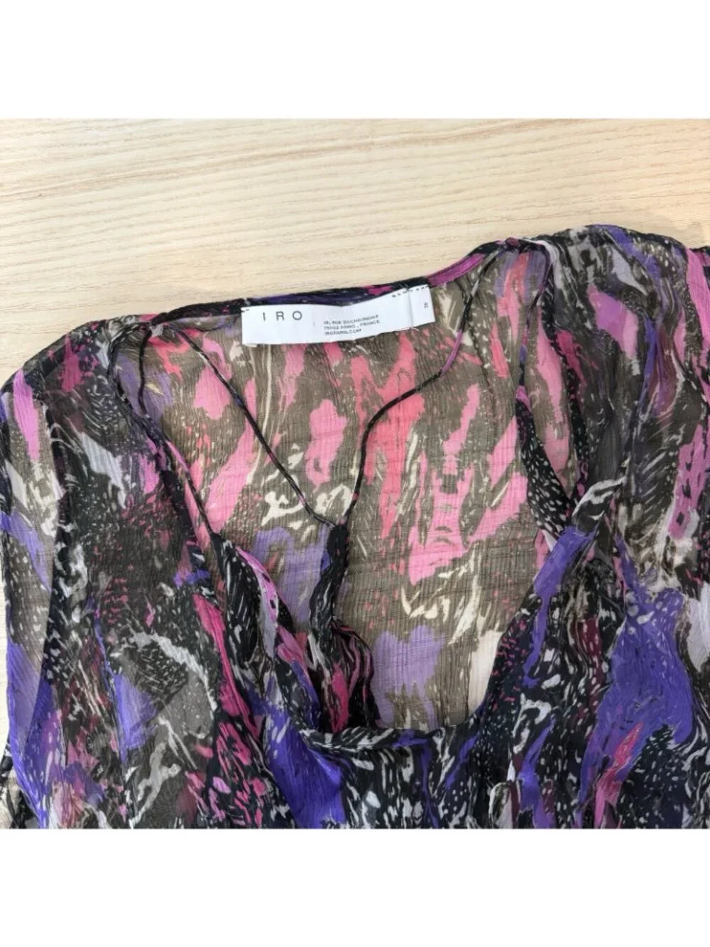 IRO Street Marble Blouse Size 36 US Small 4 Sheer Chiffon Multi Twist Knot Front - Picture 6 of 14